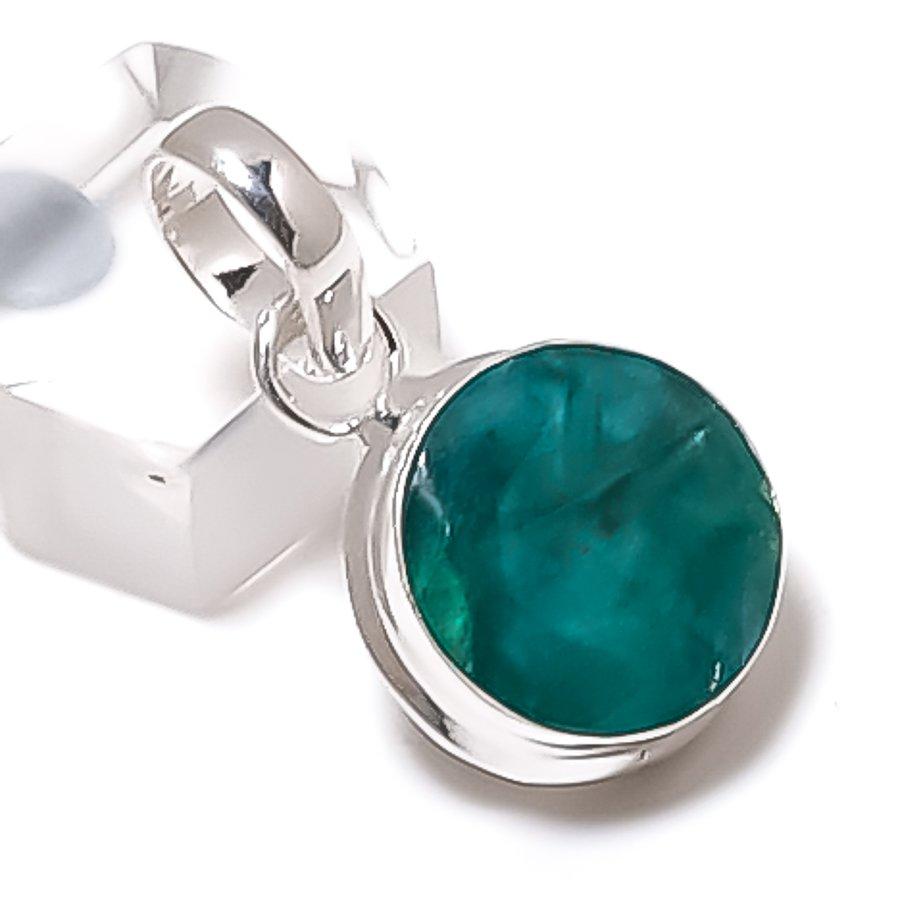 Skota Emerald(Simulated) Gemstone 925 Sterling Silver Jewelry Pendant 1.42" ETC-13811
