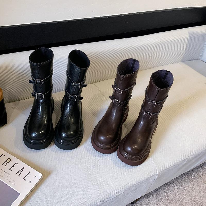 [sheii] Wu Xuanyi 6 thick-soled locomotive medium and high boots belt buckle knight short boots