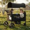 Chariot pour enfants où s'asseoir, Poussette pour 2 enfants, Noir, Poignée rembourrée réglable dans 8 directions, Auvent solaire et plateau, Harnais de sécurité à 5 points, Pliable
