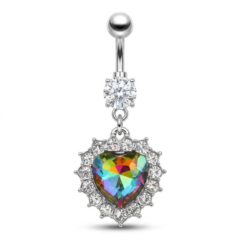 Stainless Steel Dangle Belly Button Rings For Women Shiny Cubic Zirconia Heart Butterfly Flower Navel Piercing Jewelry For Daily