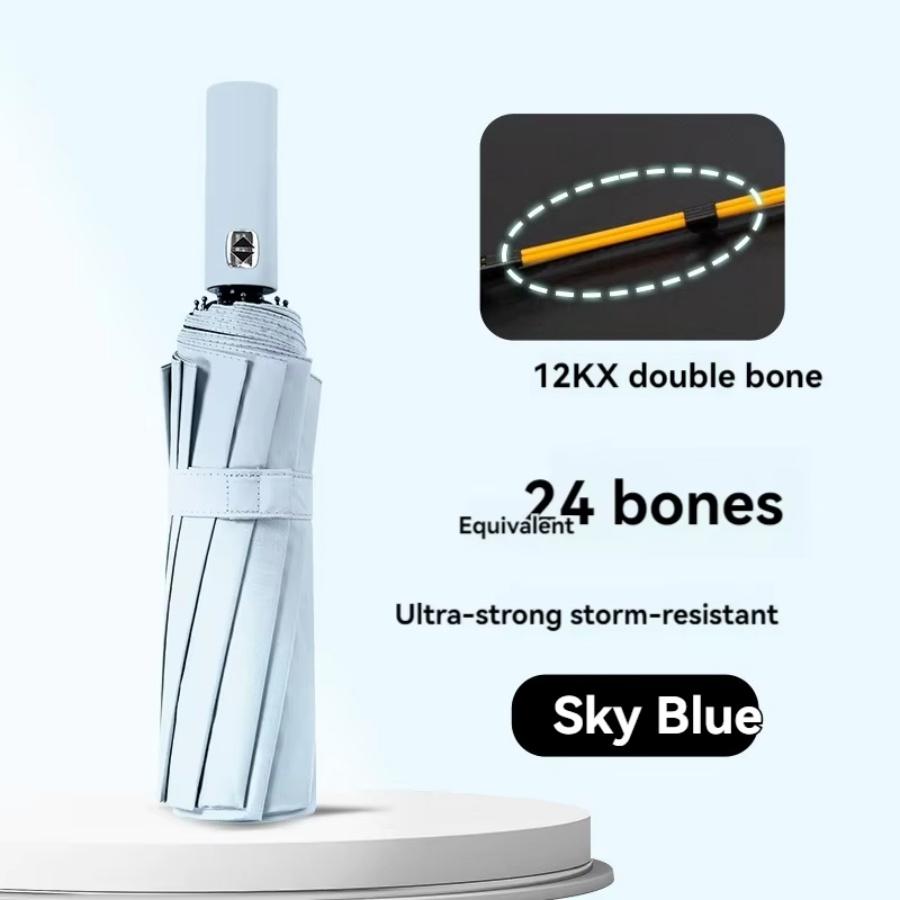 Automatic Folding Vinyl Umbrella, 24 Bones Umbrella Is Strong, Windproof and Rainproof, Large Umbrella for 2 To 3 People Outside