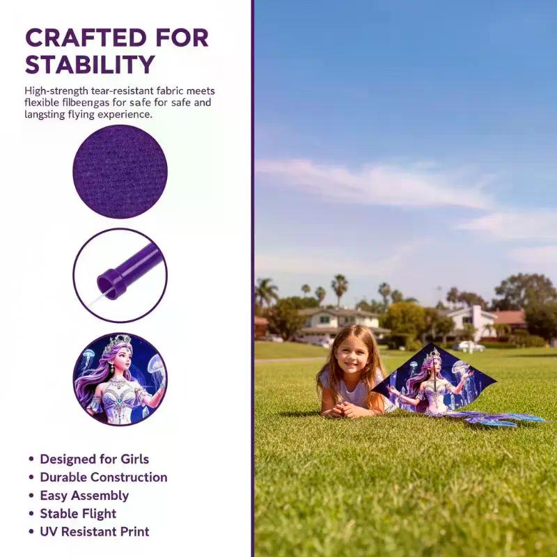 Large Mermaid Kite With Cartoon Tail Easy To Fly Fun Outdoor Kite Toy For Beach Kids Adults Play