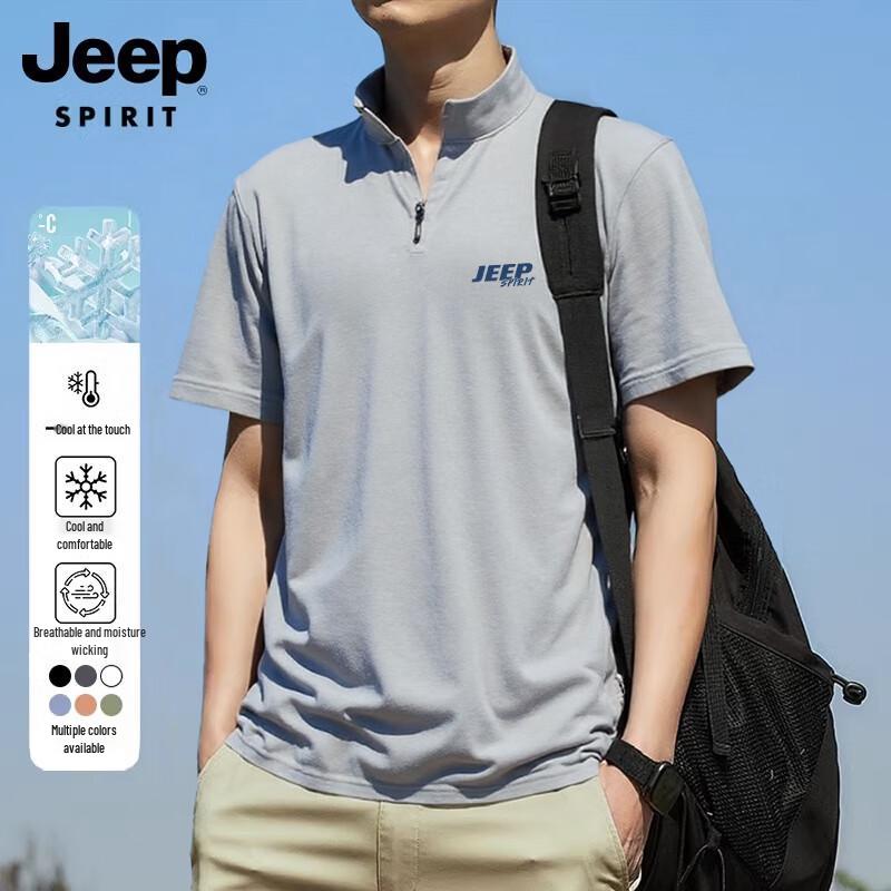 JEEP SPIRIT Men s Quick-Dry Half-Zip Stand-Collar T-Shirt M