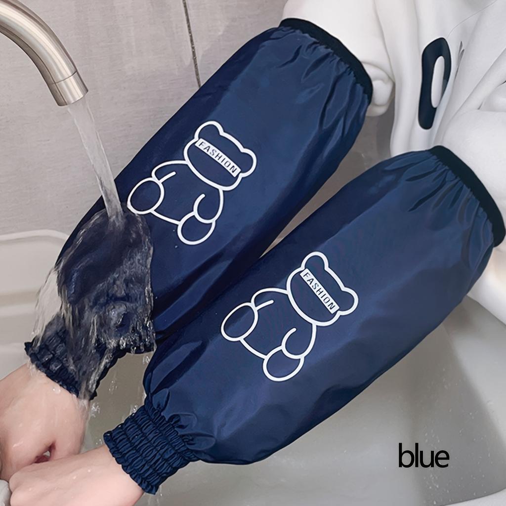 1 Pair Waterproof PU Kitchen Arm Sleeves, Large Size, Cute and Durable, for Cooking, Painting, and Cleaning