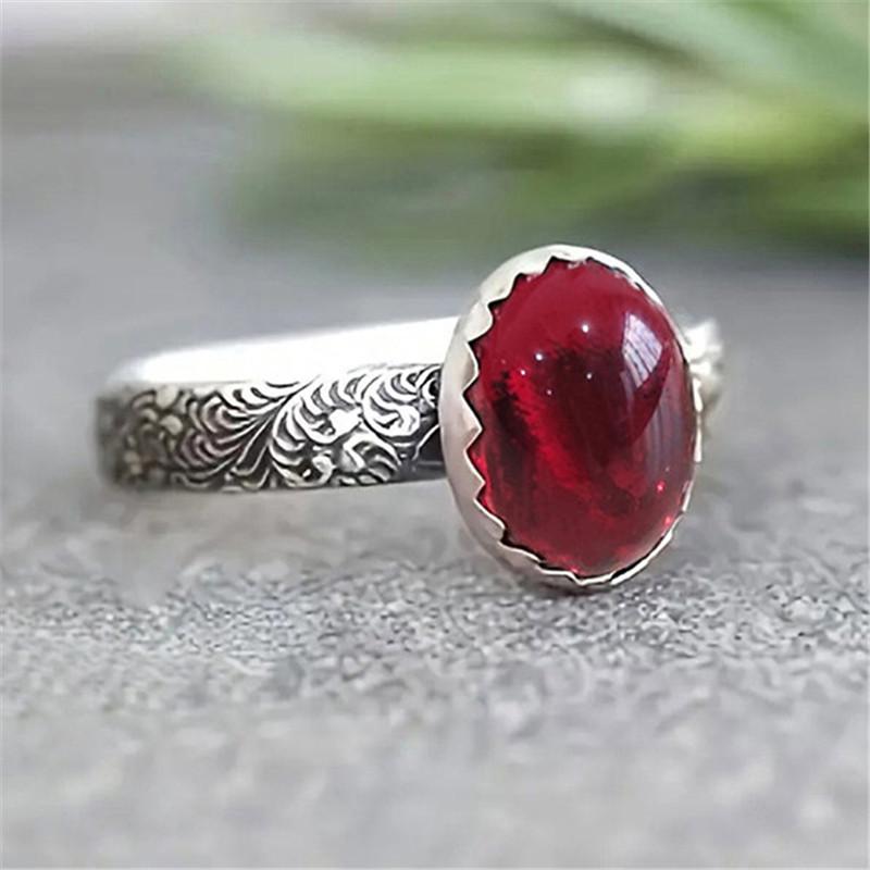 CopperVintage Red Stone Rings for Women Elegant Lady Accessories Anniversary Party Retro Jewelry