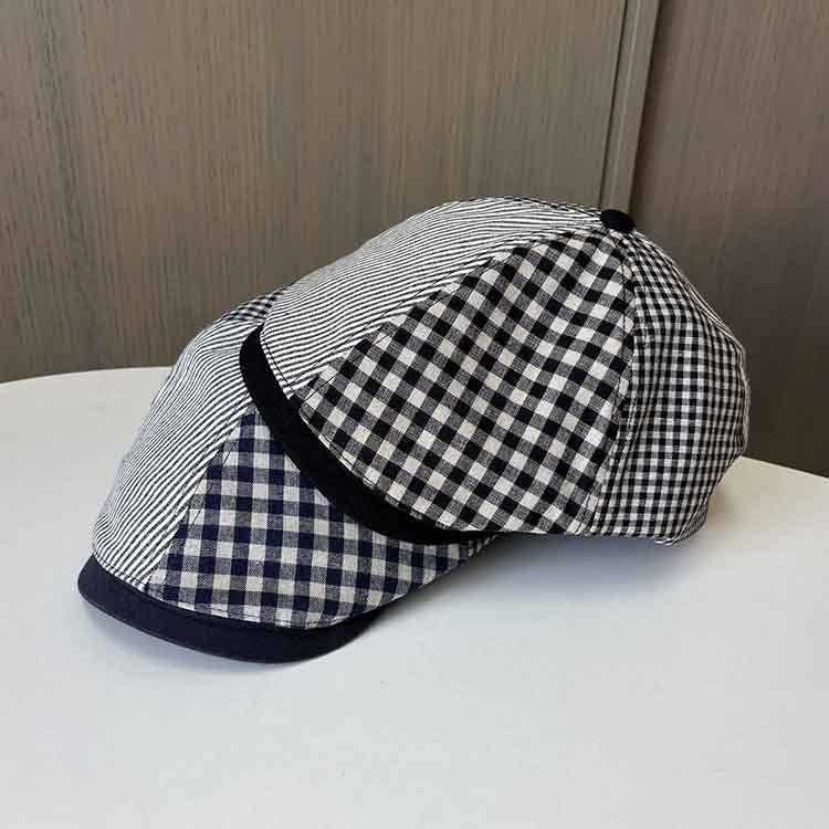Spring and autumn men's and women's versatile casual cap British style newsboy beret retro splicing plaid forward hat