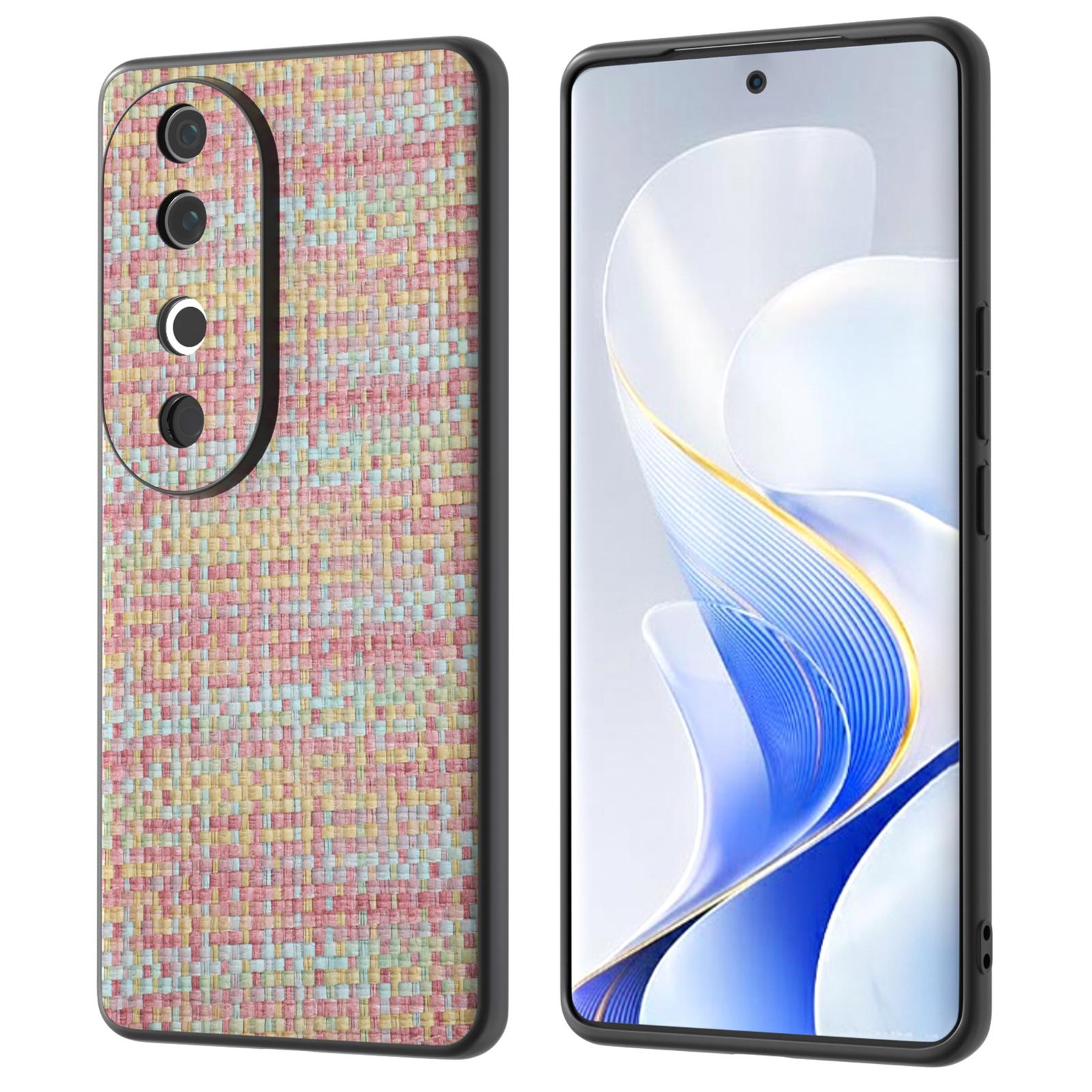 

For vivo S19 5G Case Plaid Texture Leather+PC+TPU Protective Phone Cover Pink