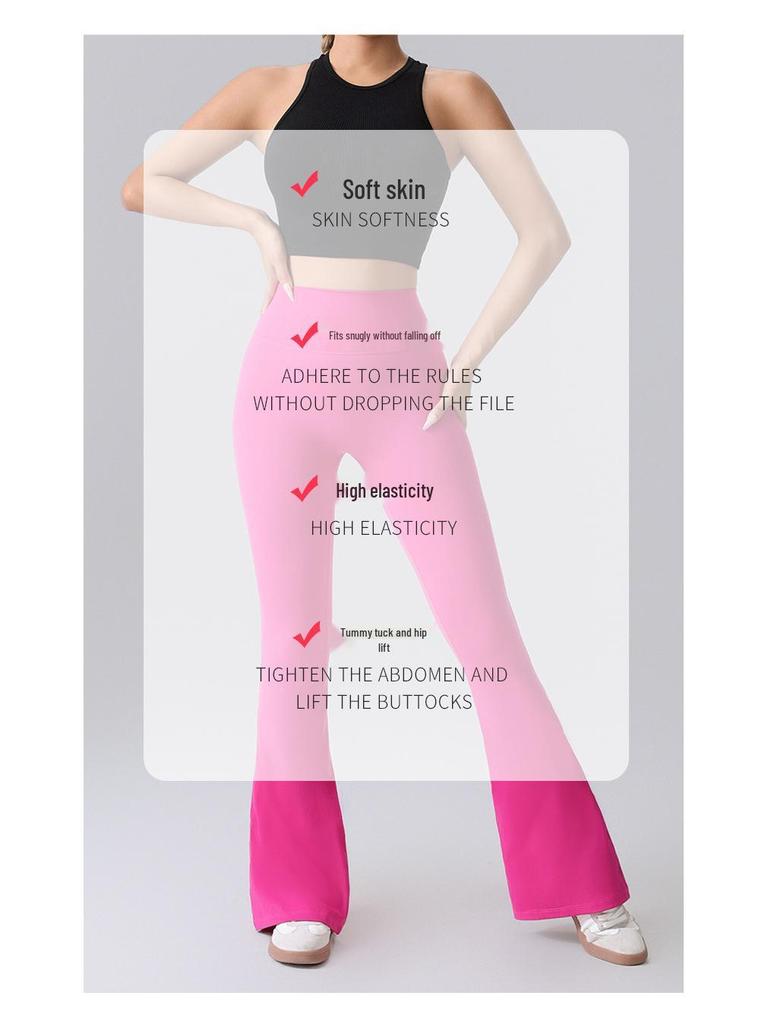 Women's High-Waist Peach Flared Yoga Pants - Quick-Dry, Hip-Lifting, Wide-Leg, Running Tights