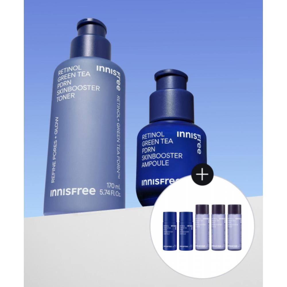 Innisfree [free Gift]  Additional Discount  Retinol Green Tea Pdrn Skin Booster Ampoule 40ml + Retinol Green Tea Pdrn Skin Booster Toner 170ml FREE