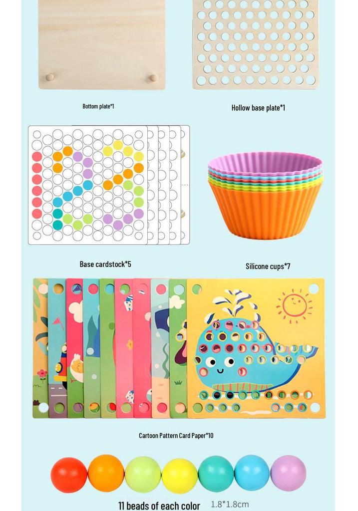 Wooden Children's Bead Puzzle Game Tweezers - Fun Hand-Eye Coordination Toy for Early Education