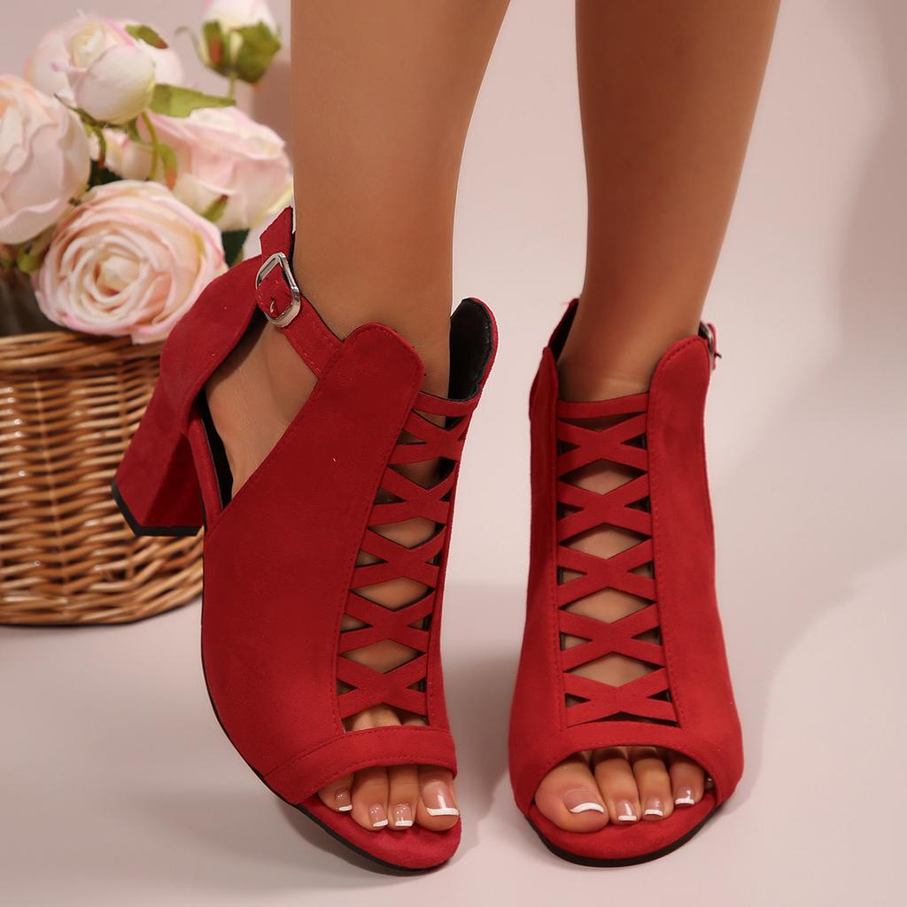 Mesh Fish Mouth Sandals High Heel Large Size Shoe Size Roman Shoes Long-term Production Thick Heel