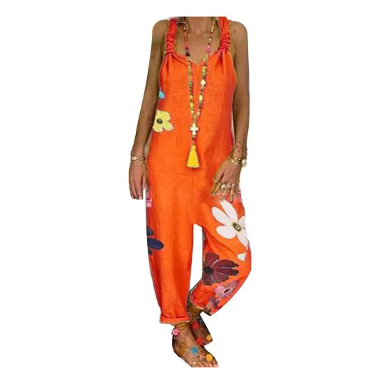 Ogrodniczki damskie bez rękawów, bez pleców, kwiatowy wzór, luźne kombinezony ogrodniczki