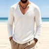 T-shirt décontracté à manches longues et col en V profond pour homme, coupe ample et extensible, pour le printemps et l'automne