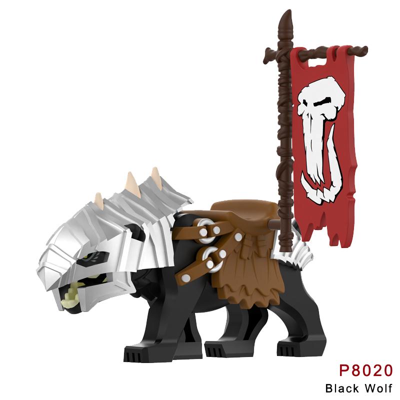 Medieval Castle Green Dragon Knight Building Blocks Figure Accessory Shield Vest Warhorse Cape Orc Flag Mount Wolf Toy Gift D123