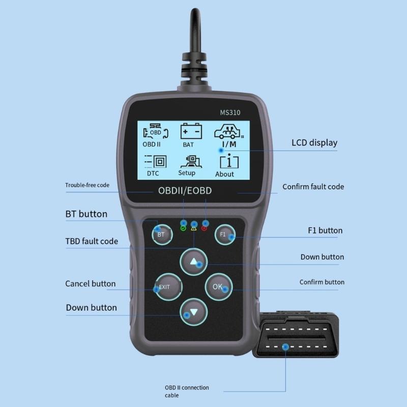 2.4in Display OBDII Scanner Car Fault Code Reader Battery Tester with Readiness OBDII Diagnostic Scanner