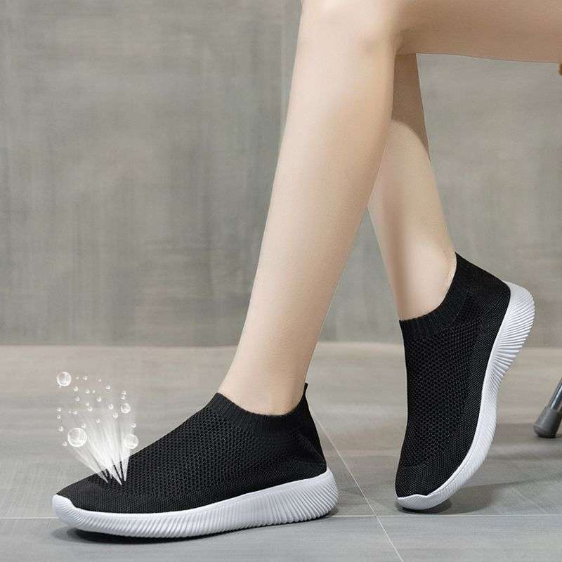 2025 Drei-Jahreszeiten neue Übergröße Sport bequeme flachsohlige Damen Einzelschuhe Fliegenstrickschuhe Studenten Freizeitschuhe Low-Top Schuhe