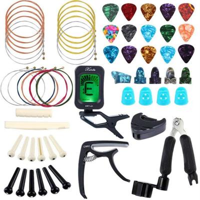 60 Pcs Guitar Tool Changing Kit Strings Pick Capo Winder and Cutter Tuner Accessories Kit Strings Picks Holder Capo