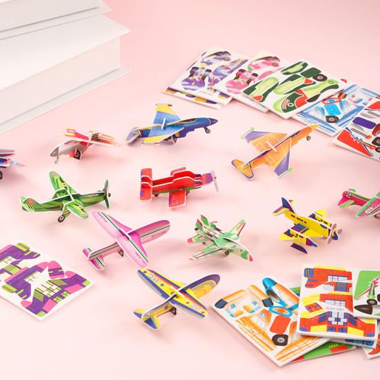 100Pcs/Set Kids 3D Puzzle Toy Number Animal Dinosaur Airplane Tank Spinning Top Cognition Jigsaw Assembly Educational Game Kit