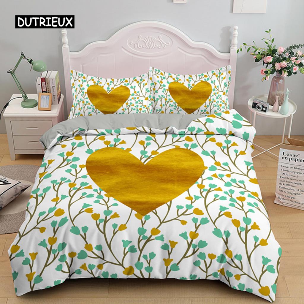 3D Love Heart Duvet Cover Microfiber Luxury Romantic Theme Bedding Set King Queen For Couple Valentine's Day Gifts Bedroom Decor