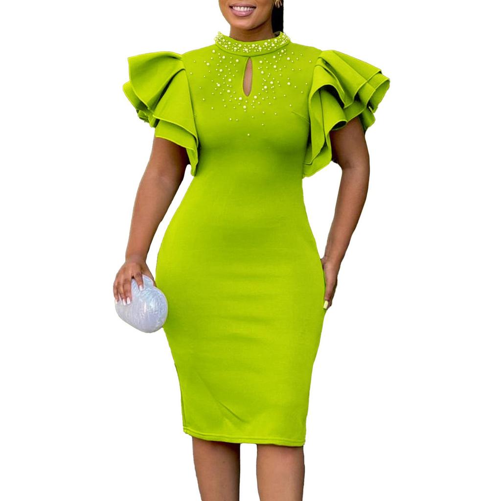 D560 Women's Sexy Beaded Lotus Sleeve Party Dress - 2025 Fashion African Style