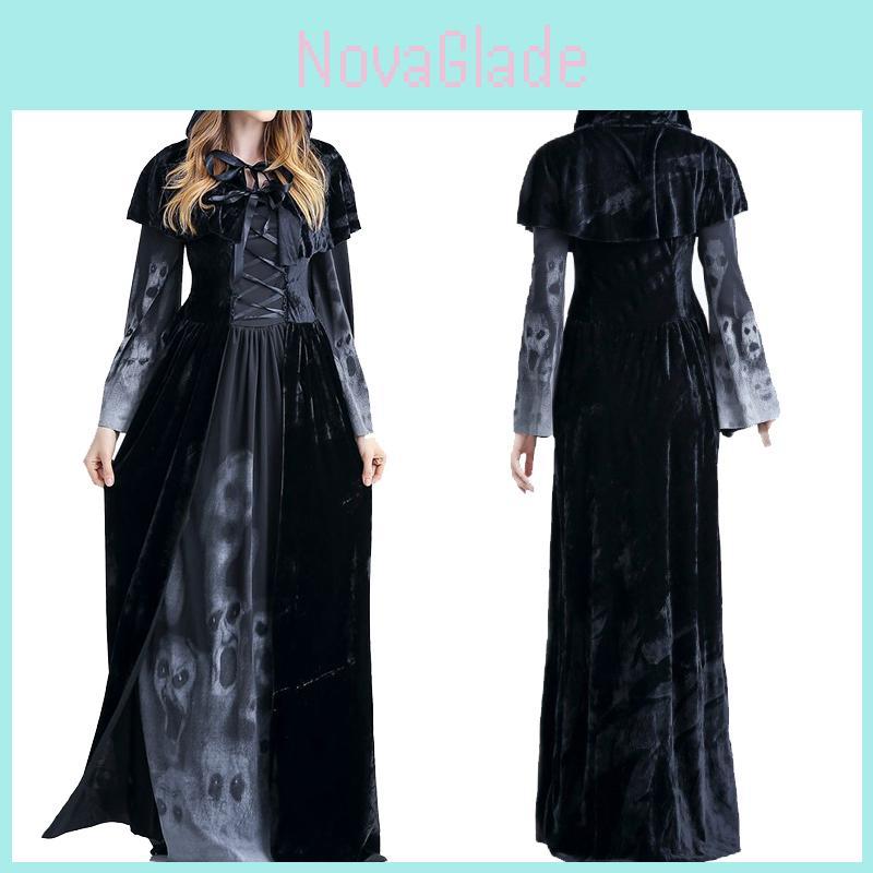 Enchanting Women's Wicked Queen Gothic Witch Costume With Elegant Long Bell Sleeves