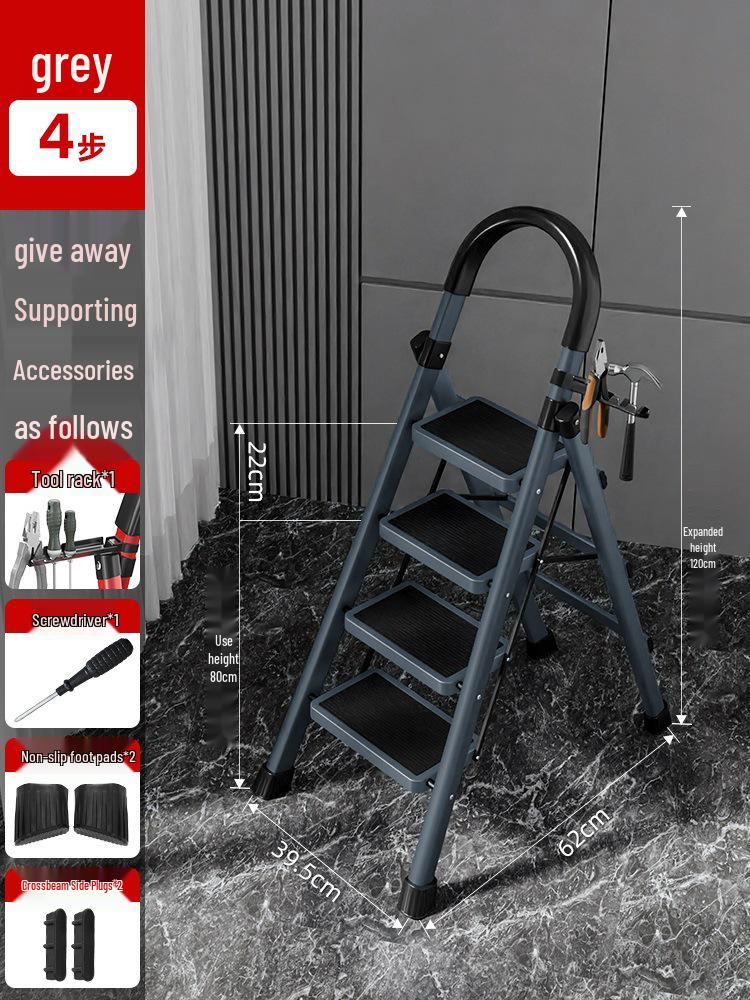 Four-Step Folding Telescopic A-Frame Ladder for Indoor Use