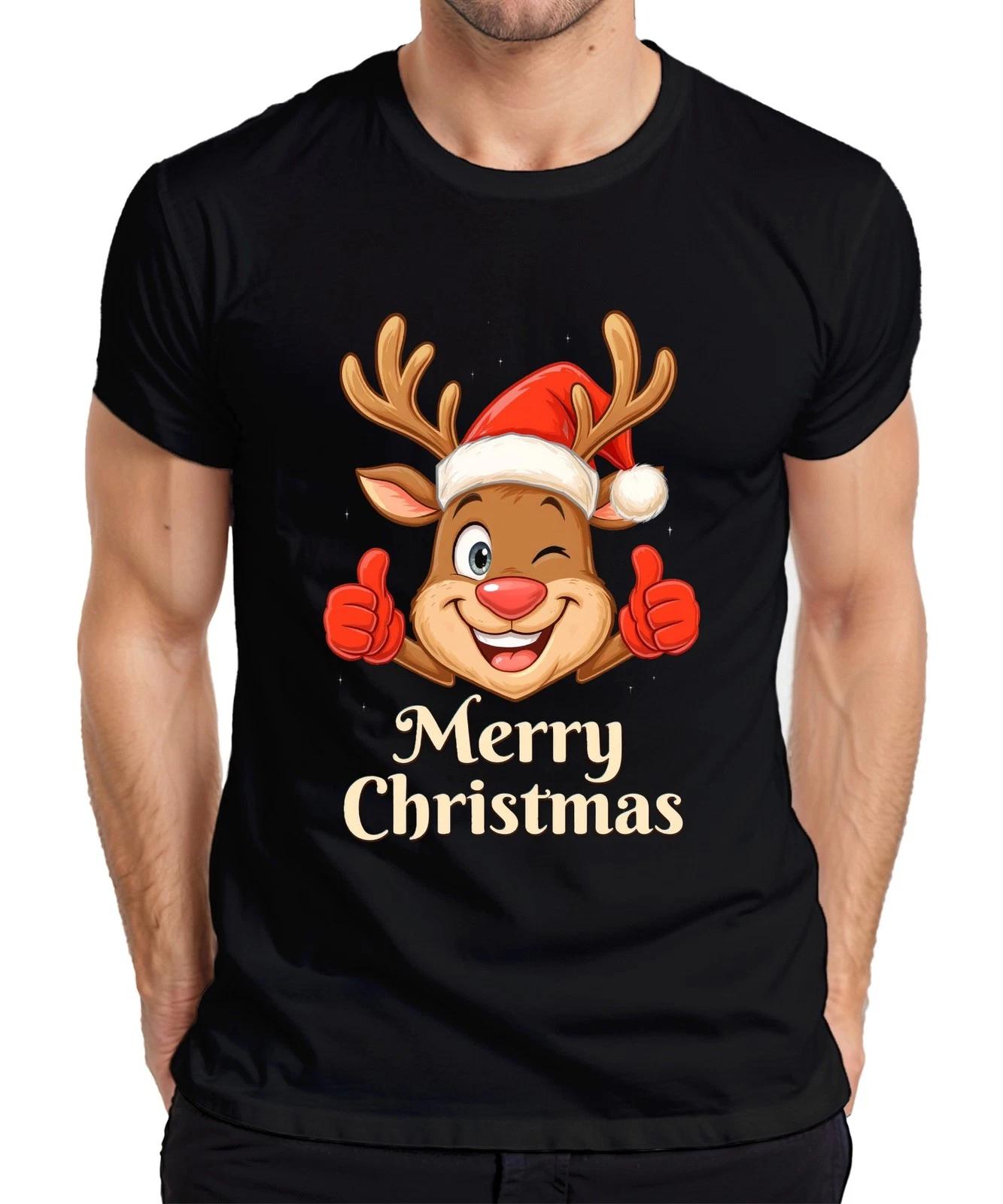 Merry Christmas niedlich Rentier Santa Hut Cartoon Familie Kinder Herren T-Shirt M