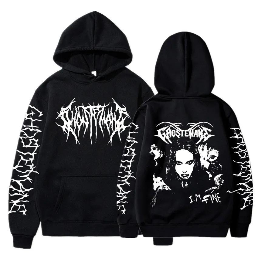 Geister Doppelseitiger Druck Hoodie Herren Damen Hip Hop Metal Rock Hoodies Gothic Kleidung Übergroßes Sweatshirt Trainingsanzug Streetwear