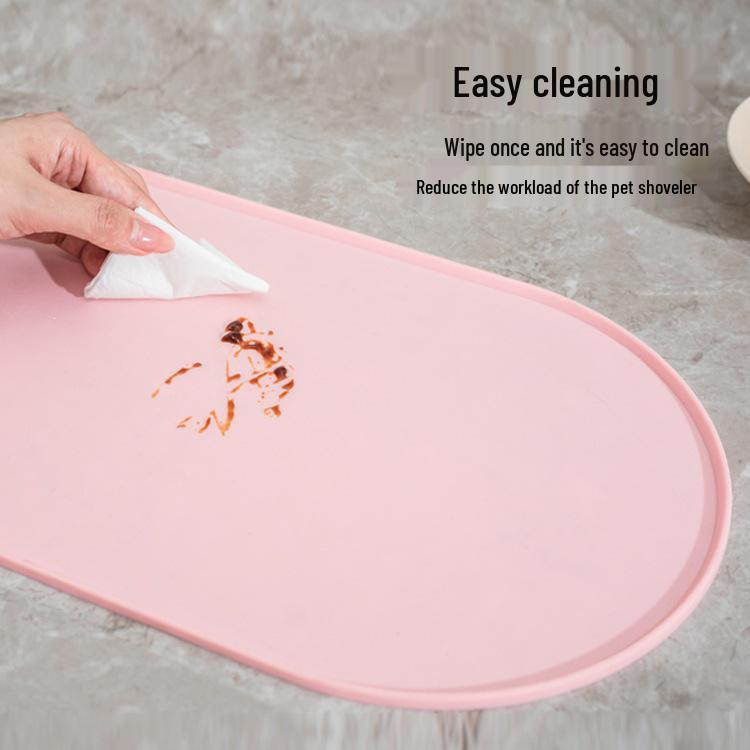 Silicone Non-slip Oval Pet Food Mat for Cats & Dogs - Waterproof & Leak-proof Feeding Mat