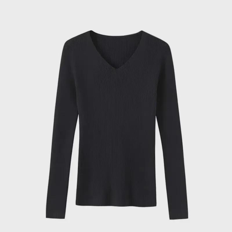 Dámský pletený pulovr s výstřihem do V slim fit: Trendy, s dlouhým rukávem, teplé na podzim a zimu