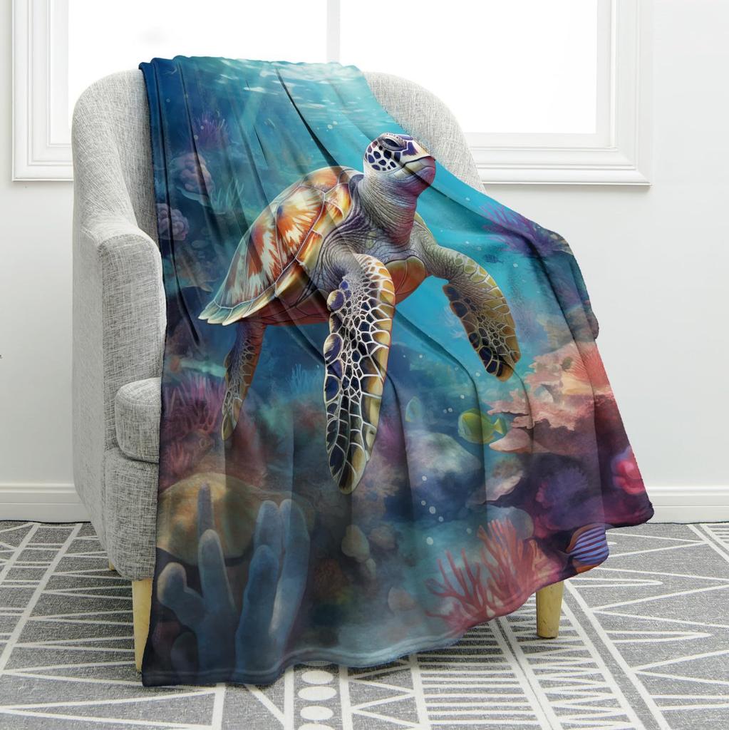 Turtle Series digital-printed polyester Bedroom velvet flannel cover blanket Fleece soft sofa cover blankets for beds