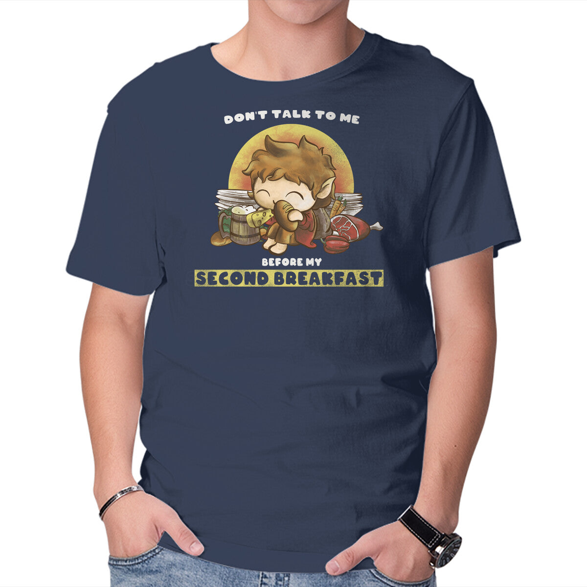 Unisex Crew Neck T-Shirt Second Breakfast Graphic Short Sleeve Casual Tee L