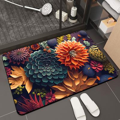 3D Visual Three-Dimensional Flower Floor Mat, Household Bathroom Water Absorbing and Non Slip Foot Mat, Bathroom Floor Mat