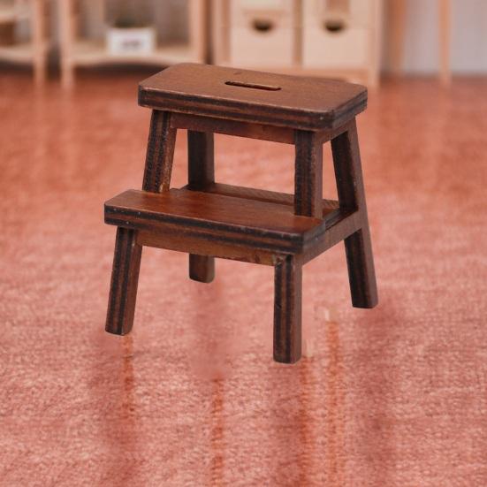1:12 Dollhouse Mini Stool Exquisite Details Realistic Appearance Double-deck Step Stool Doll House Accessory