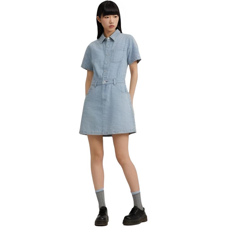 Levis Vintage Denim Collared Printed Short Sleeve Dress Women dresses Light-Blue 001BV-0001