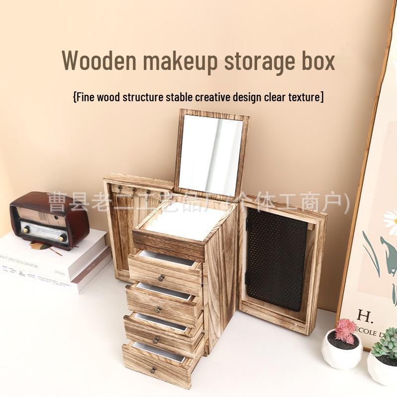 In-Stock Retro Multi-Layer Wooden Jewelry Storage Box with Transparent Lid for Rings and Bracelets