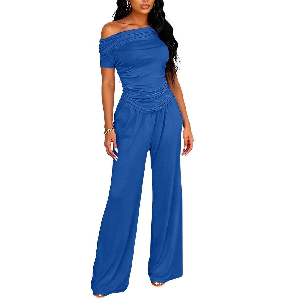 Women's 2,Piece Fashion Casual Color Short Sleeve Top And Long Pants Set