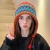 Women Autumn and Winter Nation Fashion Pure Handmade Fringed Dopamine Plush Colorful Ball Thick Hollow Out Ear Protection Knitted Pullover Hat