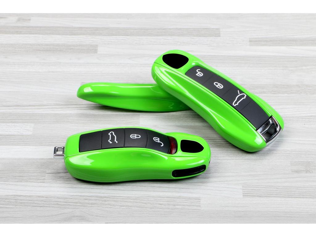 Porsche Lizardgrün Schlüsselhülle für Cayenne, Macan, 911, Panamera, 718, Taycan - Original-Autofarbe