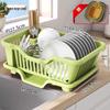 plastic cream style countertop dish rack with hooks