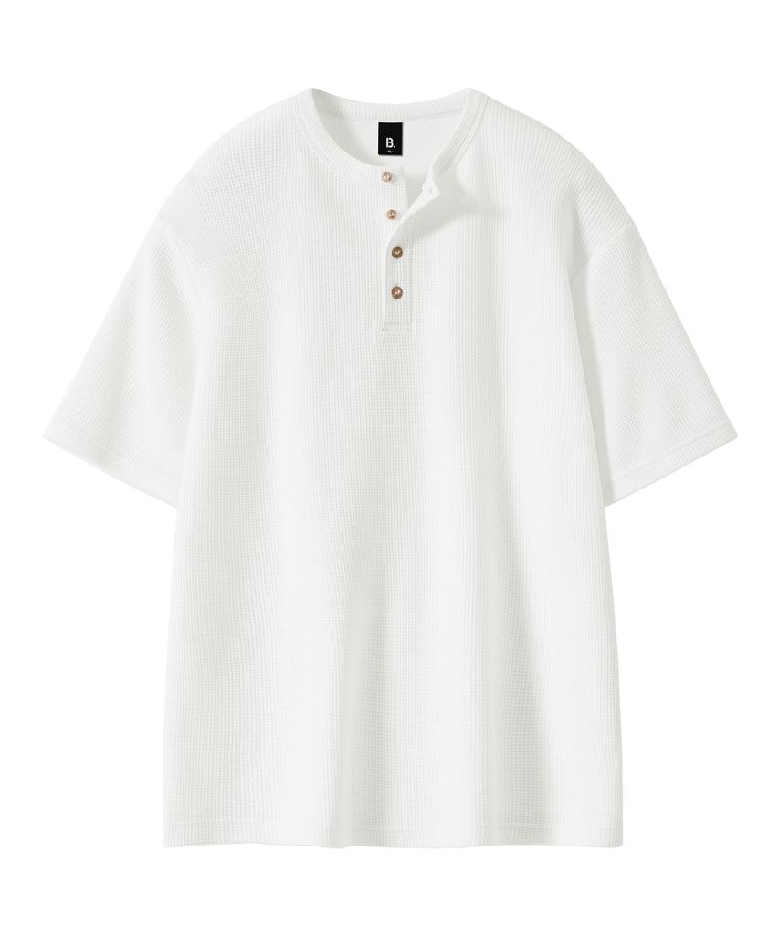 BRENSON (Waffle) Loose Fit Waffle Henley Neck Short Sleeve Tee (4 Colors)