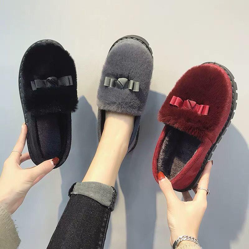 Autumn and winter fluffy shoes velvet cotton shoes casual cotton slippers women's low-top Doudou shoes one pedal confinement shoes