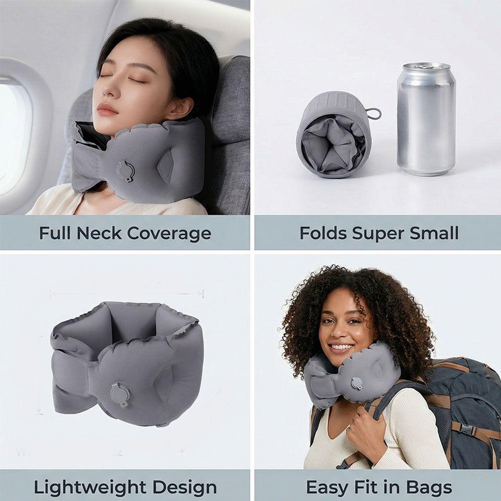 Breathable U-shaped Neck Pillow with Storage Box Easy To Carry Inflatable Travel Pillow Soft Comfortable Ring Neck Pillow