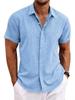 Men's Double-Breasted Short-Sleeve Cotton-Linen Shirt