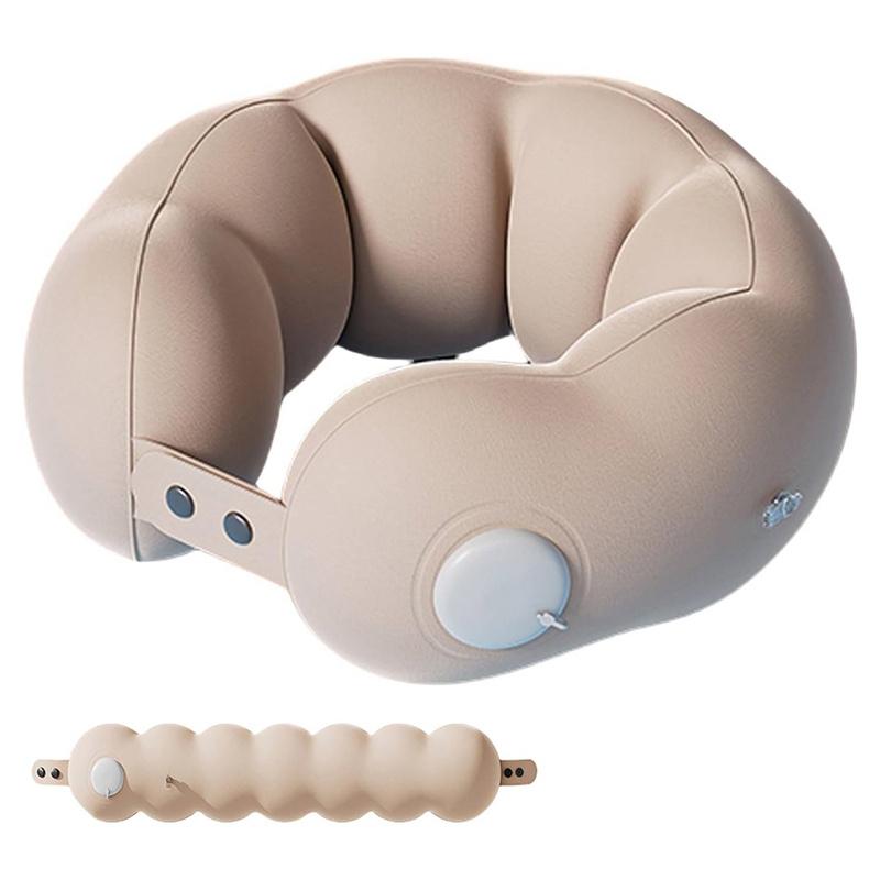 Inflatable Travel Neck Pillow For Airplane Train Car Washable Pillowcase U Shaped Office Napping Pillow, Adjustable And Soft бежевый