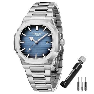 NIBOSI Herren Stilvolle Edelstahl-Armbanduhr für Business, Wasserdichte Analoguhr mit Metallarmband, Datumsanzeige, Fluoreszierendes Design, Klassisch
