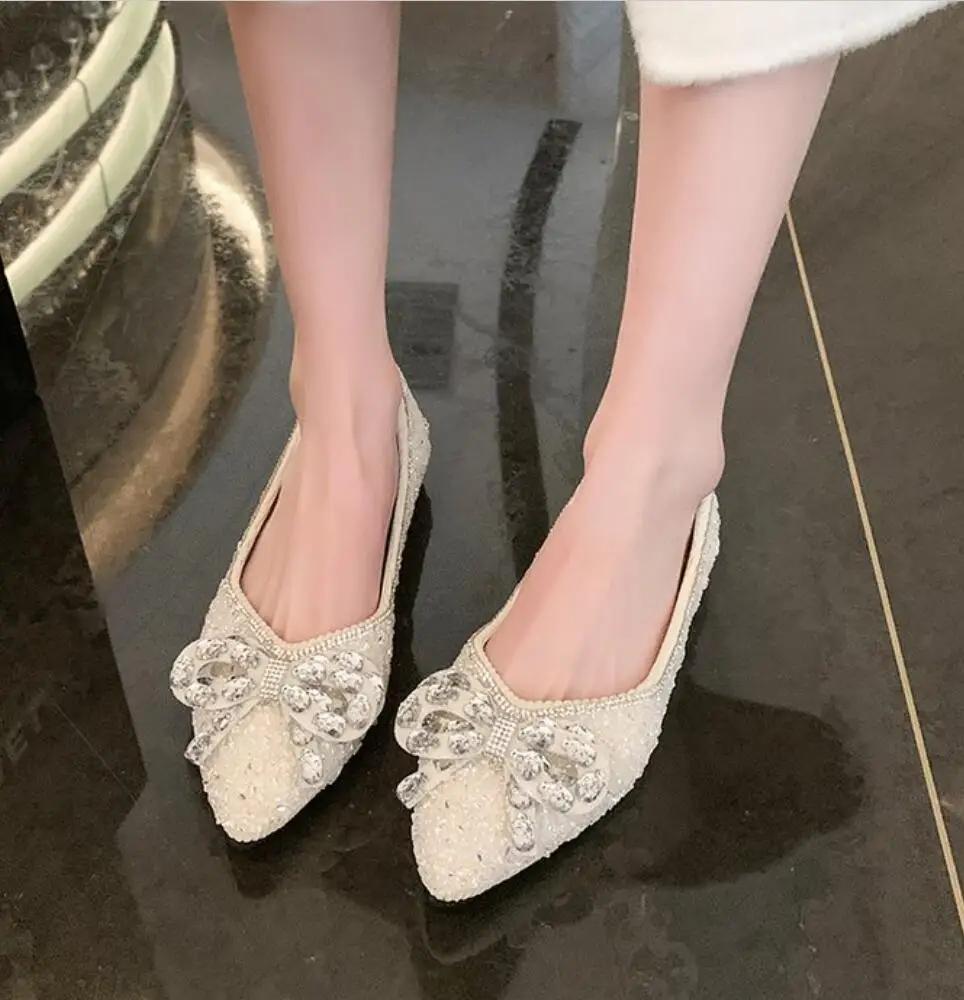 2024 Spring Woman Elegant Square Toe Sequins Kawaii Ballet Flats Designer Luxury Mary Jane Female Shoes Party Shoes