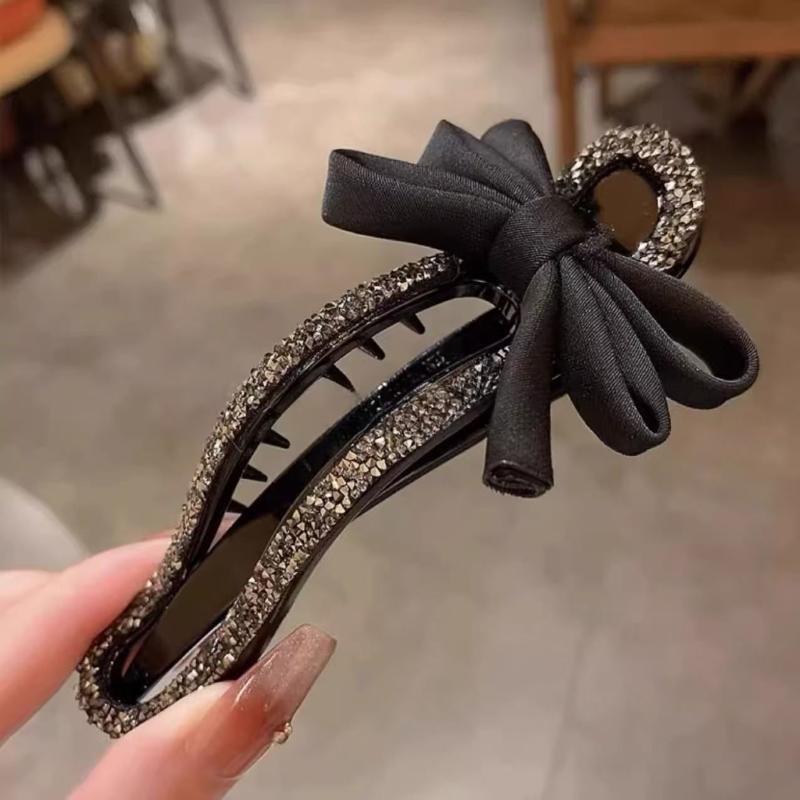 Rhinestone Duckbill Clip Classic Black Bow Convenient Hairpin Versatile Fashion Girls Hairpin Hair Accessories