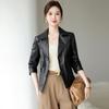 2025 Women’s Short Lambskin Leather Jacket - High-End, Long Sleeve, Turn-Down Collar, Petite Fit, Casual Spring/Autumn Outerwear