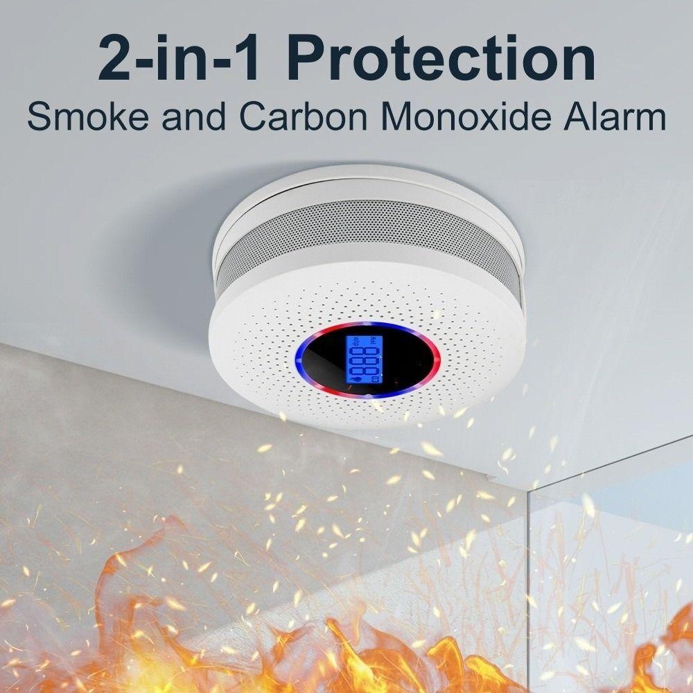 LCD Display Carbon Monoxide Detector 2 in 1 CO Monitor Air Quality Monitor Smoke Alarm  Travel
